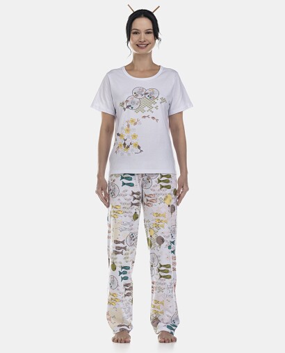Pijama Feminino Adulto Manga Curta e Calça