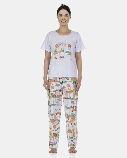 Pijama Feminino Adulto Manga Curta e Calça