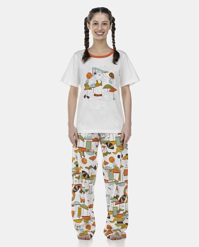 Pijama Feminino Adulto Manga Curta e Calça
