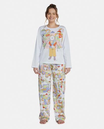Pijama Feminino Adulto Manga Longa e Calça