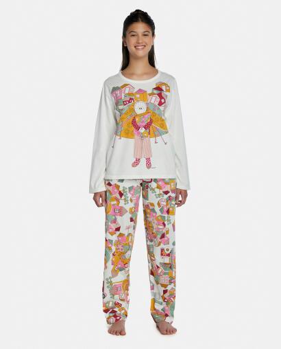 Pijama Feminino Adulto Manga Longa e Calça