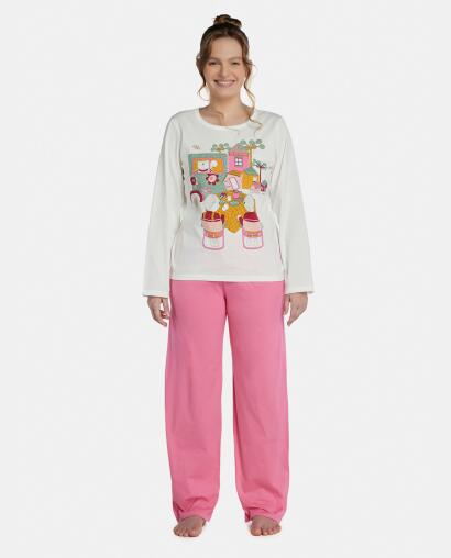 Pijama Feminino Adulto Manga Longa e Calça
