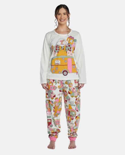 Pijama Feminino Adulto Manga Longa e Calça