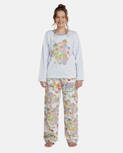 Pijama Feminino Adulto Manga Longa e Calça Moletinho