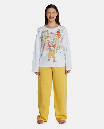Pijama Feminino Adulto Manga Longa e Calça Moletinho