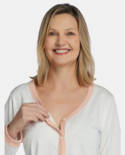 Pijama Feminino Adulto Manga Longa Com Abertura e Calça