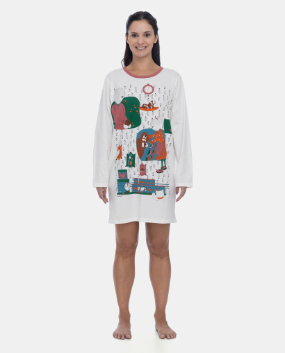 Pijama Camisão Feminino Adulto Manga Longa Pat