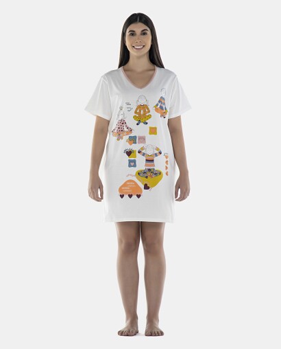 Camisão Feminino Adulto Manga Curta Decote V