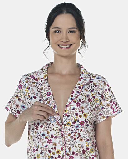 Camisão Feminino Adulto Manga Curta Aberto