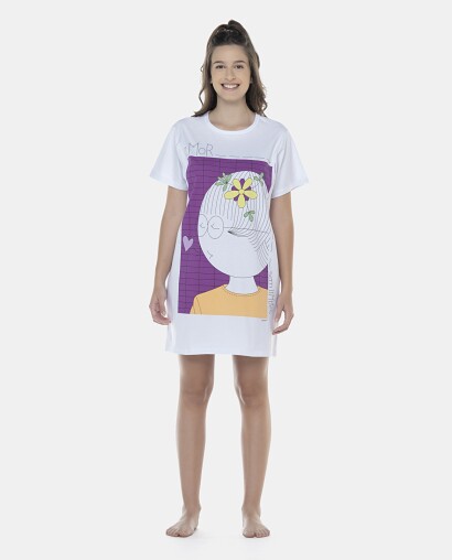 Camisão Feminino Adulto Manga Curta