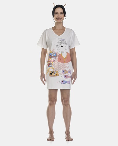 Camisão Feminino Adulto Manga Curta Decote V