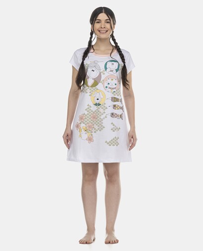 Camisão Feminino Adulto Manga Curta Acinturado