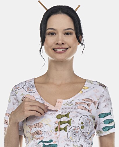 Camisola Feminina Gestante Manga Curta Aberta