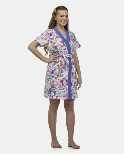 Robe Feminino Adulto Manga Curta