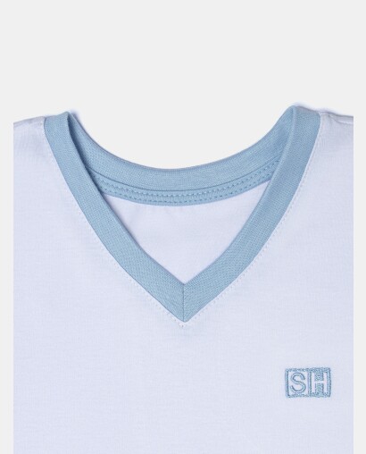 Pijama Masculino Kids Manga Curta Decote V e Bermuda