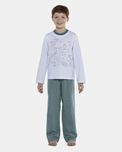 Pijama Masculino Kids Manga Longa e Calça Listras