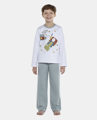 Pijama Masculino Kids Manga Longa e Calça Moletinho