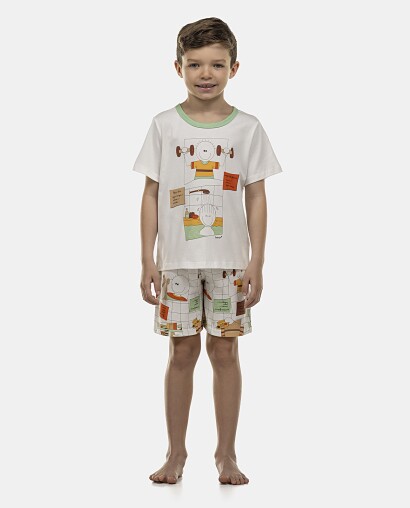 Pijama Masculino Kids Manga Curta e Bermuda