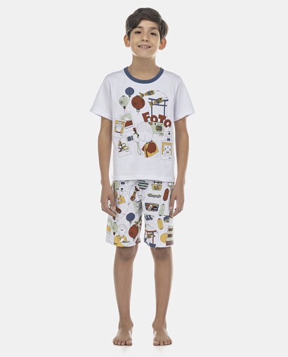 Pijama Masculino Kids Manga Curta e Bermuda