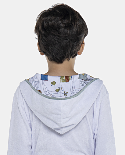 Roupão Masculino Kids Manga Longa Transpassado Com Capuz Atoalhado