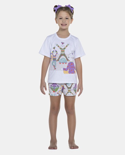 Pijama Feminino Kids Manga Curta e Short