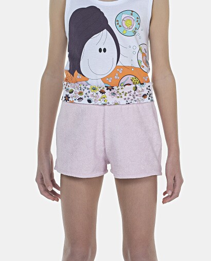 Pijama Feminino Kids Regata e Short Atoalhado