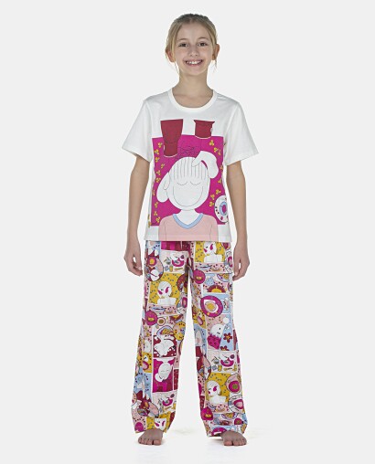 Pijama Feminino Kids Manga Curta e Calça