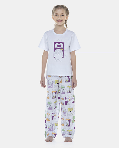 Pijama Feminino Kids Manga Curta e Calça