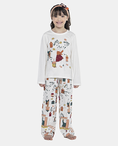 Pijama Feminino Kids Manga Longa e Calça