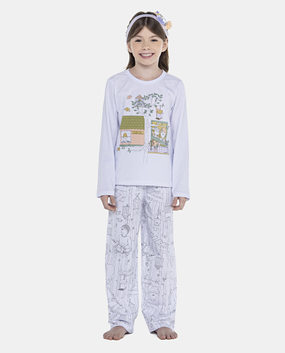 Pijama Feminino Kids Manga Longa e Calça