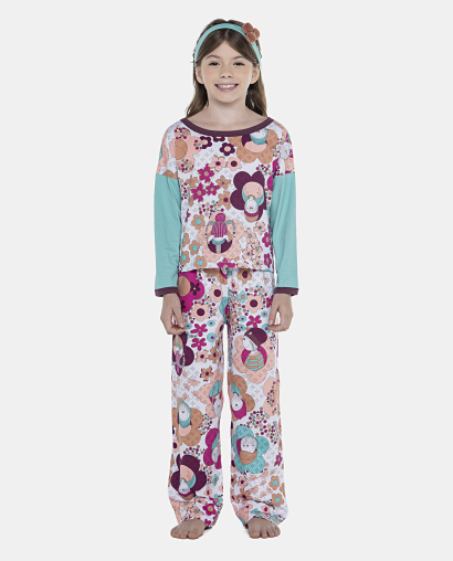 Pijama Feminino Kids Manga Longa e Calça