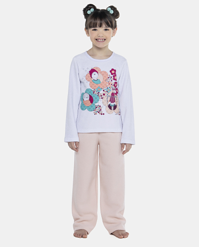 Pijama Feminino Kids Manga Longa e Calça Plush