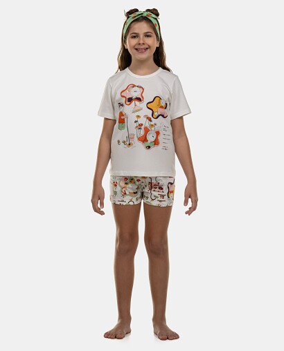 Pijama Feminino Kids Manga Curta e Short