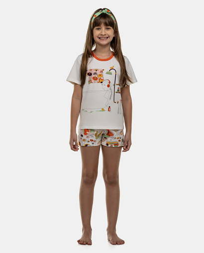 Pijama Feminino Kids Manga Curta e Short