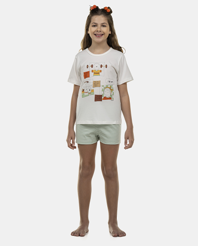 Pijama Feminino Kids Manga Curta e Short