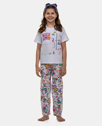 Pijama Feminino Kids Manga Curta e Calça