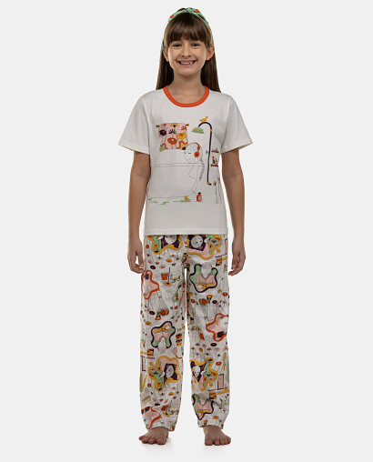 Pijama Feminino Kids Manga Curta e Calça