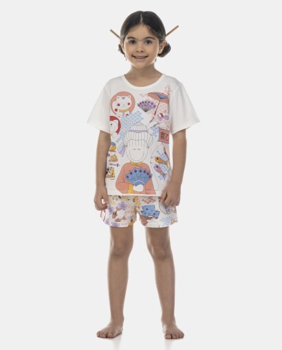 Pijama Feminino Kids Manga Curta e Short