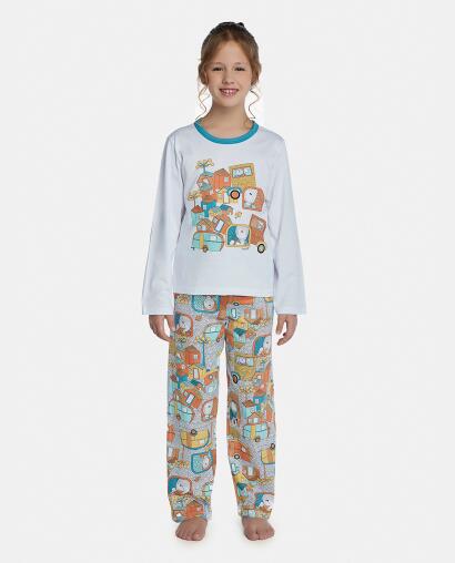 Pijama Feminino Kids Manga Longa e Calça
