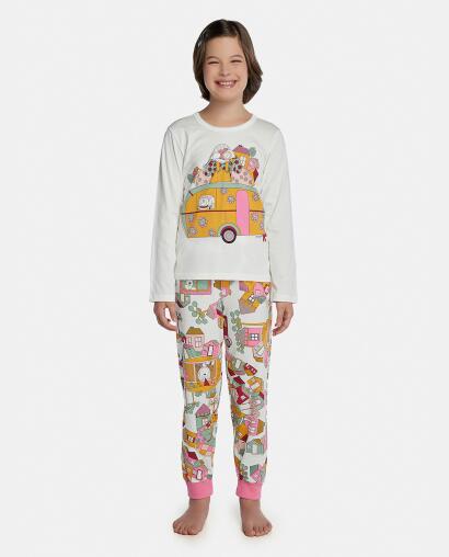 Pijama Feminino Kids Manga Longa e Calça Com Punhos