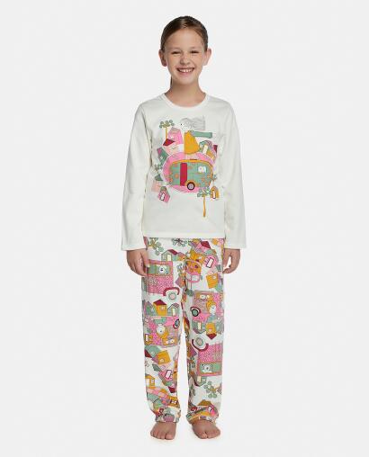 Pijama Feminino Kids Manga Longa e Calça Moletinho