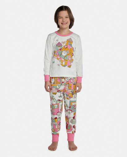 Pijama Feminino Kids Manga Longa e Calça Com Punhos