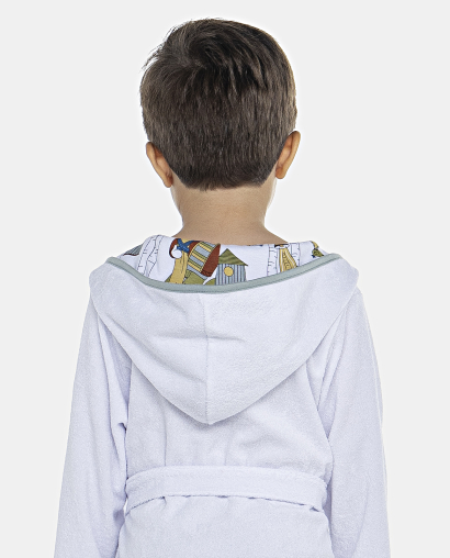 Roupão Masculino Baby Manga Longa Traspassado Com Capuz Atoalhado