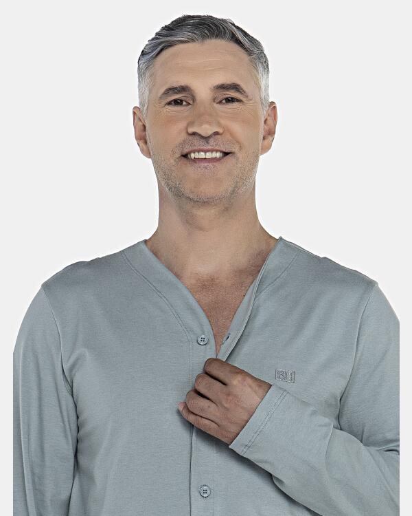 Pijama Masculino Adulto Manga Longa Com Abertura Frontal e Calça