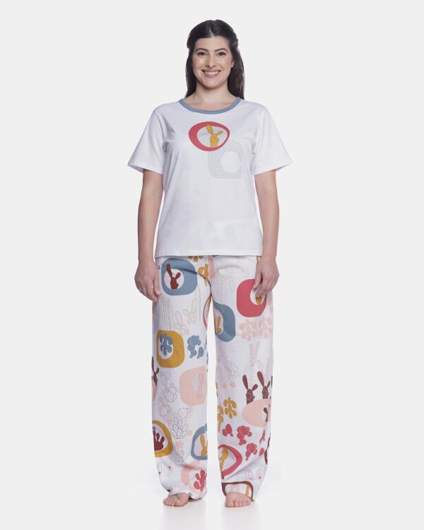 Pijama Feminino Adulto Manga Curta e Calça
