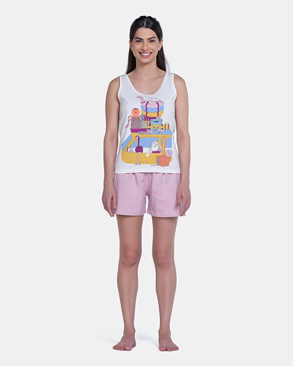 Pijama Curto Feminino Regata Estampada e Short Liso