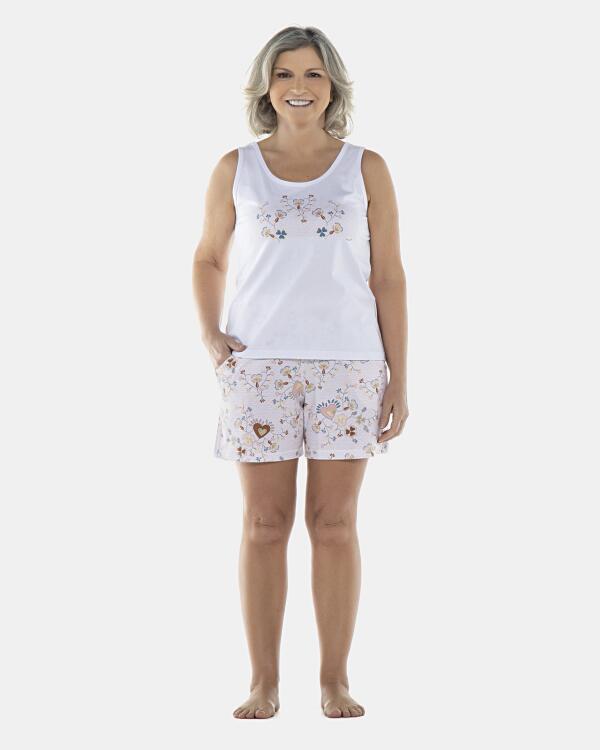 Pijama Feminino Adulto Regata e Bermuda com Bolsos