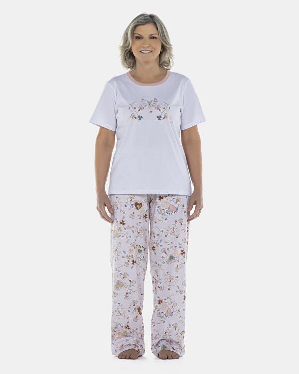 Pijama Feminino Adulto Manga Curta e Calça