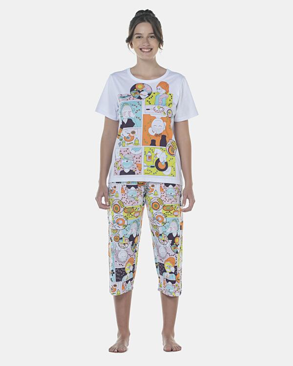 Pijama Feminino Adulto Manga Curta e Corsário