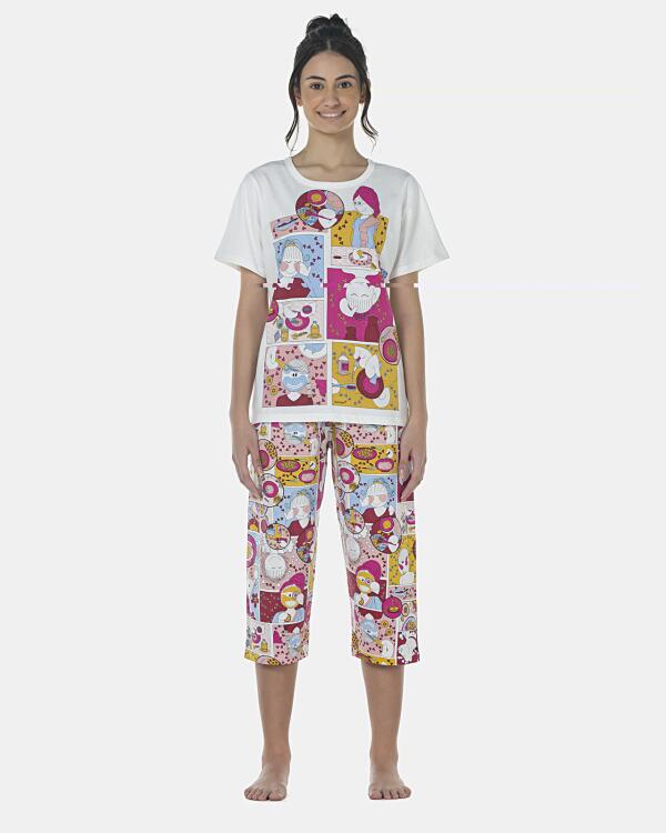 Pijama Feminino Adulto Manga Curta e Corsário